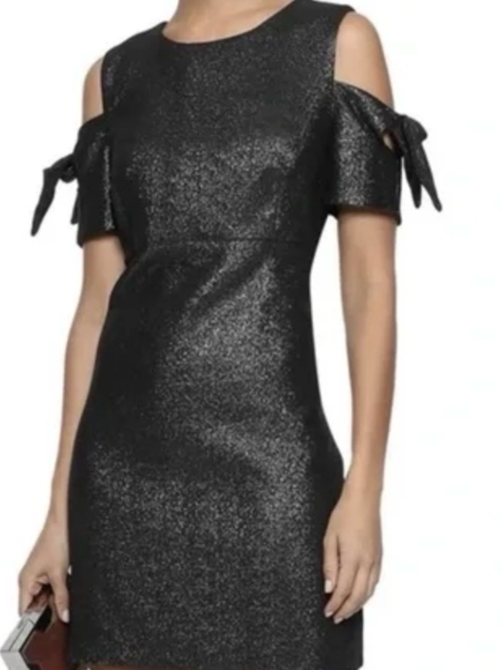 Milly Black Shimmery Cold-Shoulder Dress with Bow Sleeves
